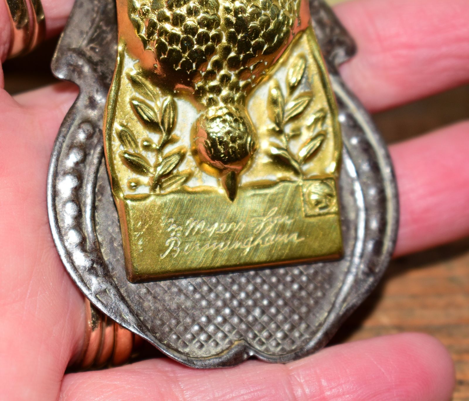 Victorian Brass Clip/Paperweight   Gorgeous Romantic With Decorative Detail Of Bird Delivering Letter M Myers photo vinterior