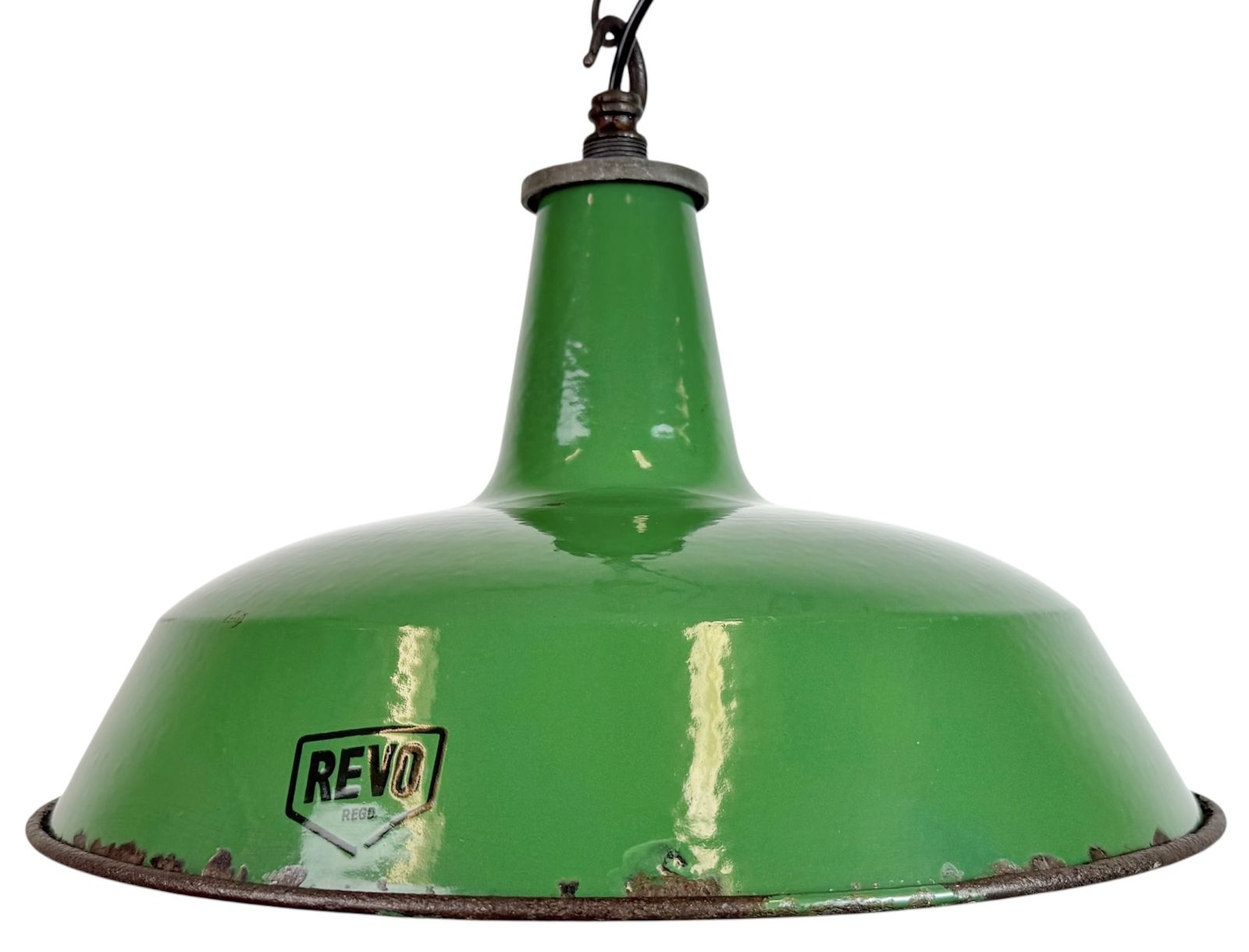Industrial Green Enamel Factory Pendant Lamp From Revo, 1950s