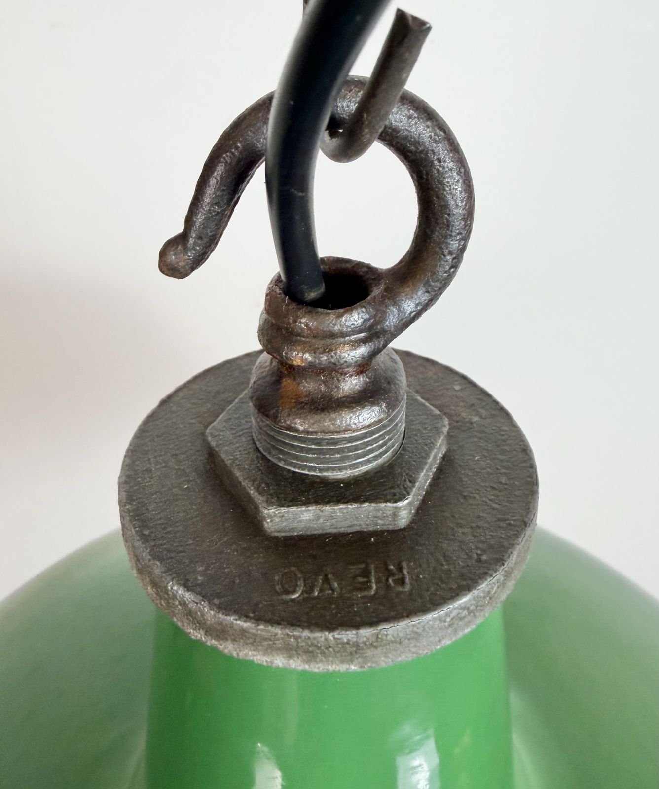 Industrial Green Enamel Factory Pendant Lamp From Revo, 1950s photo buy