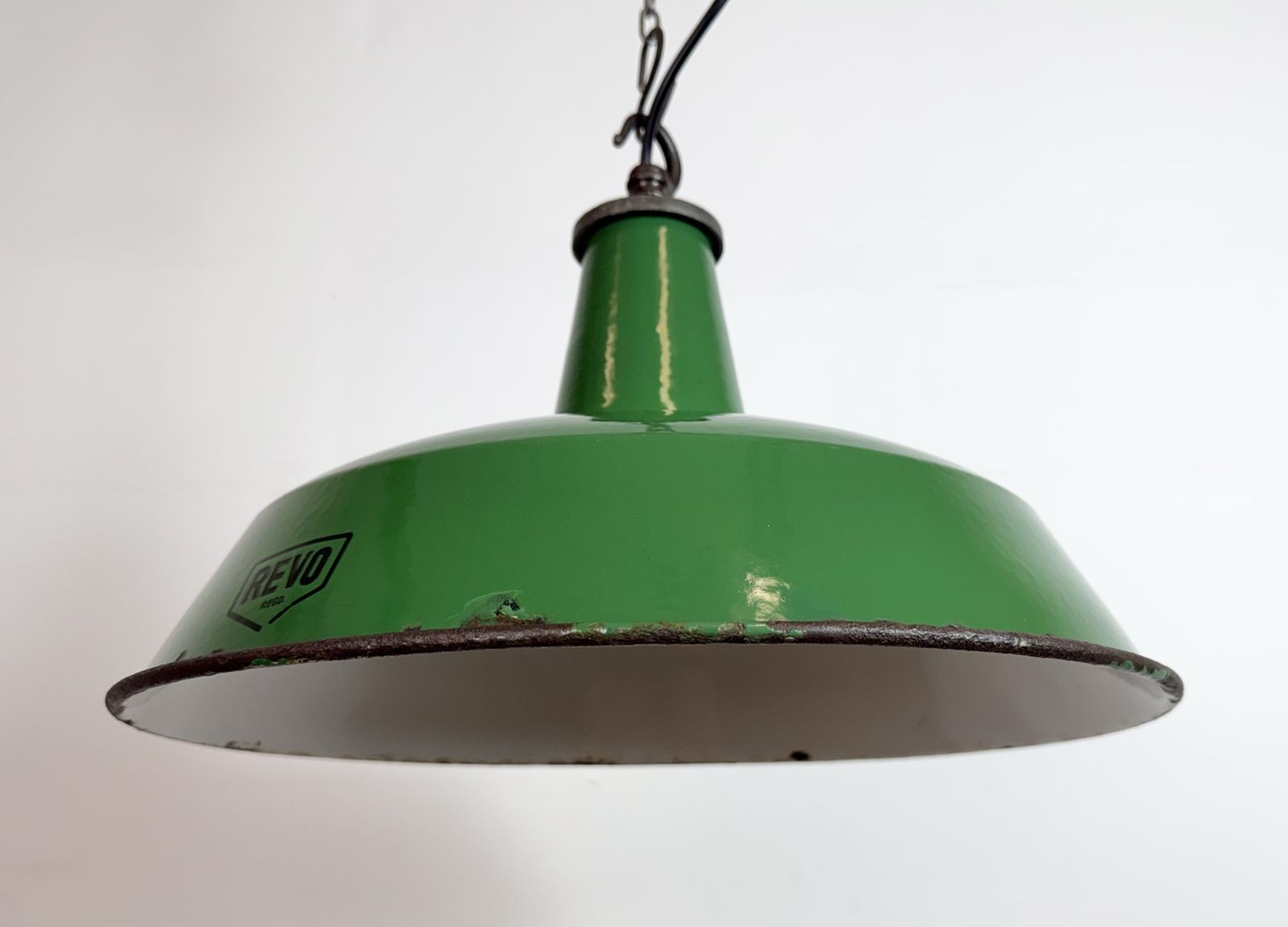 Industrial Green Enamel Factory Pendant Lamp From Revo, 1950s photo vintage
