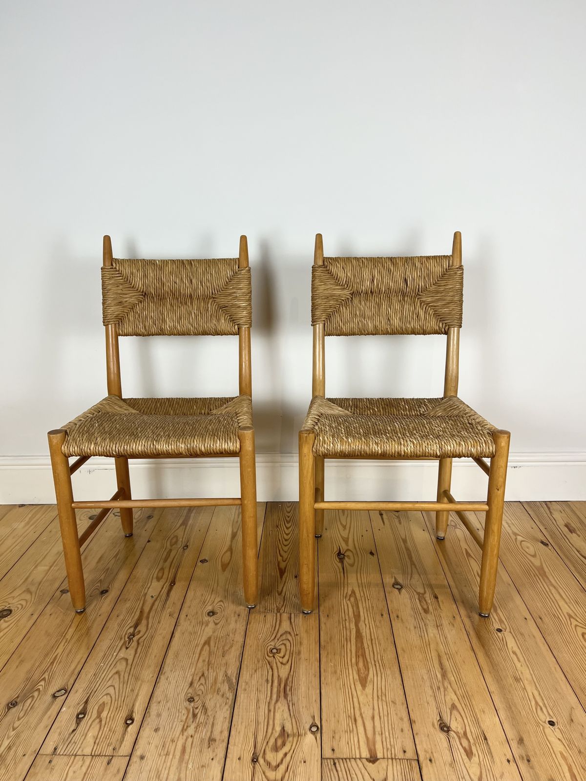 Pair Of Vintage Mid Century Rush Dining Chairs, Charlotte Perriand Style, C.1960 70 photo for sale