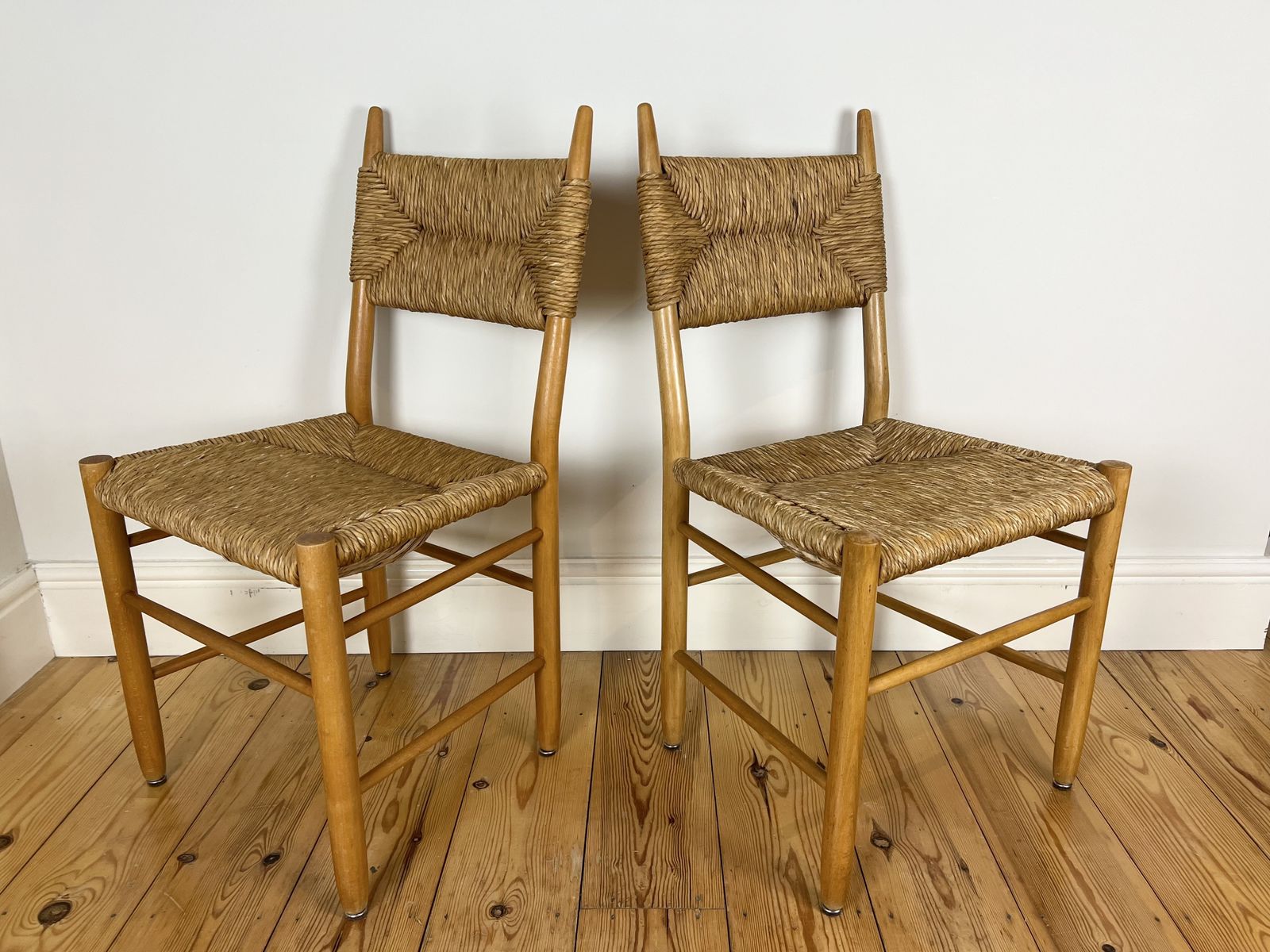 Pair Of Vintage Mid Century Rush Dining Chairs, Charlotte Perriand Style, C.1960 70 photo vinterior