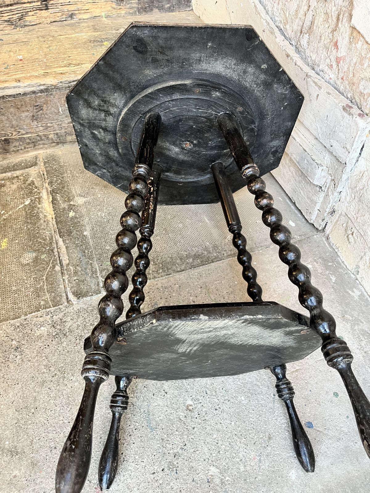 photo buy Victorian Ebonised Octagonal Side Table With Bobbin Turned Legs