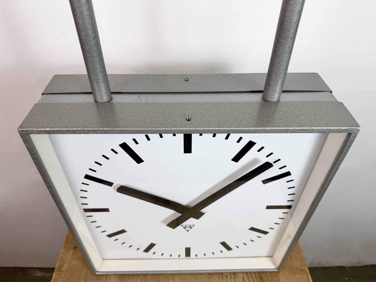 599.0 Large Square Industrial Double Sided Factory Clock From Pragotron, 1960s photo