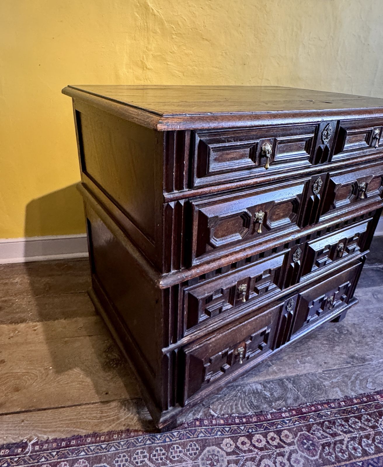 Charles II Oak Two Part Chest Of Drawers With Geometric Mouldings photo for sale