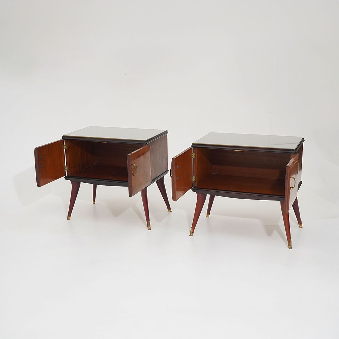 Pair Of Bedside Tables With Glass Top, 1950s photo vinterior