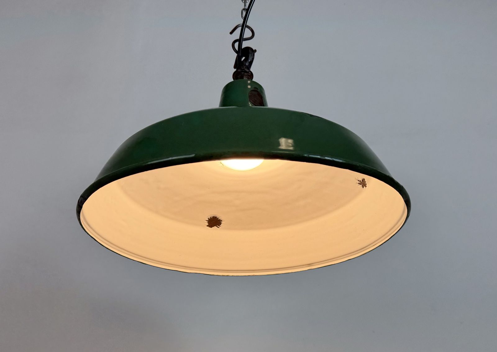 photo for sale Industrial British Green Enamel Factory Pendant Lamp, 1960s