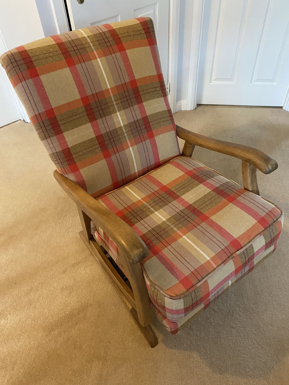 Rocking Chair 20th Century In Oak, Upholstered In Tartan photo furniture