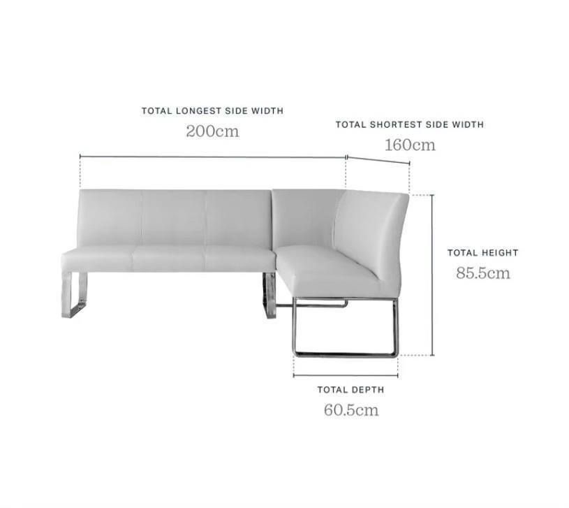 5 Seater White Faux Leather & Stainless Steel Left Hand Corner Kitchen Sofa photo vinterior