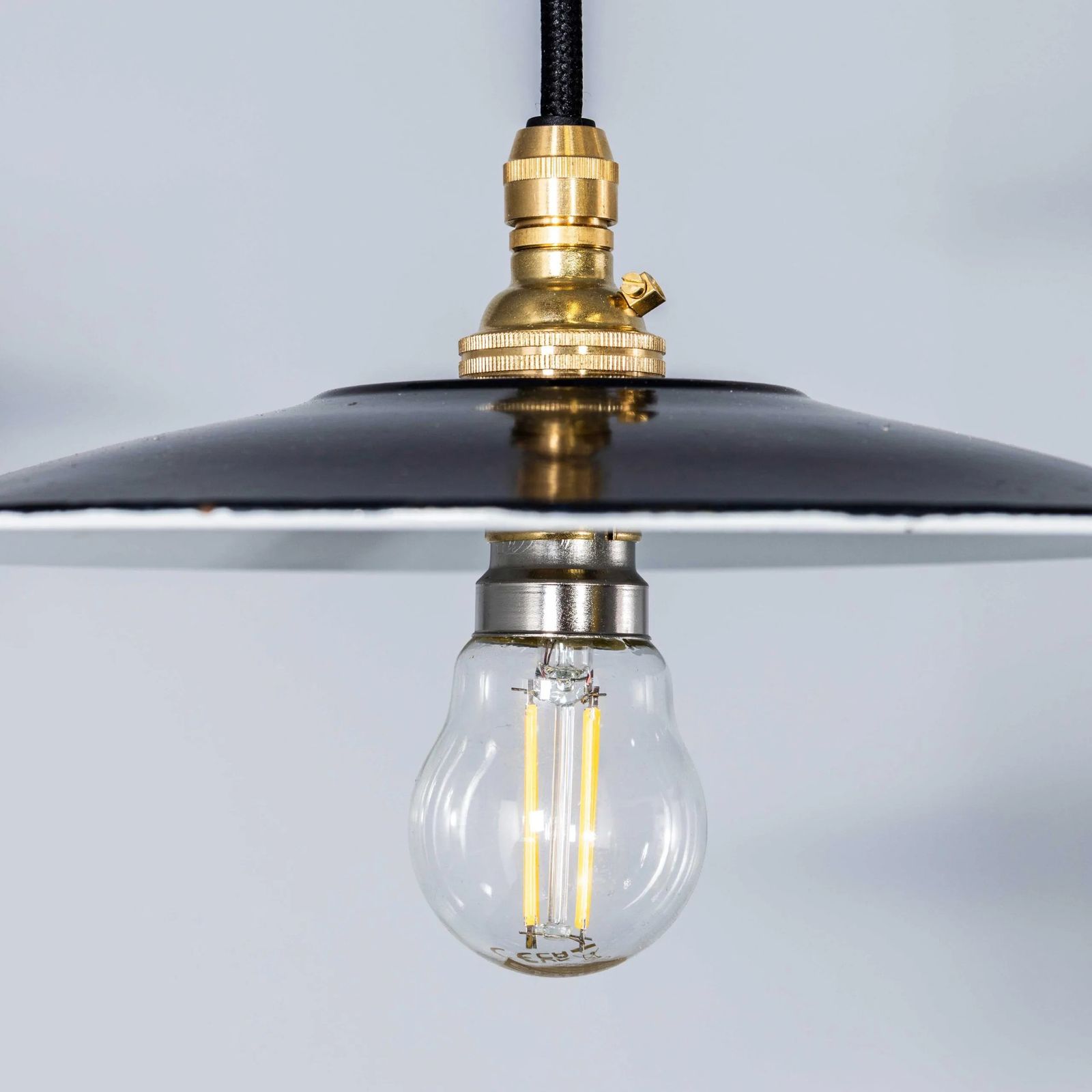 1930’s French Black Café Enamel Coolie Lights – 9.5 Inch photo for sale