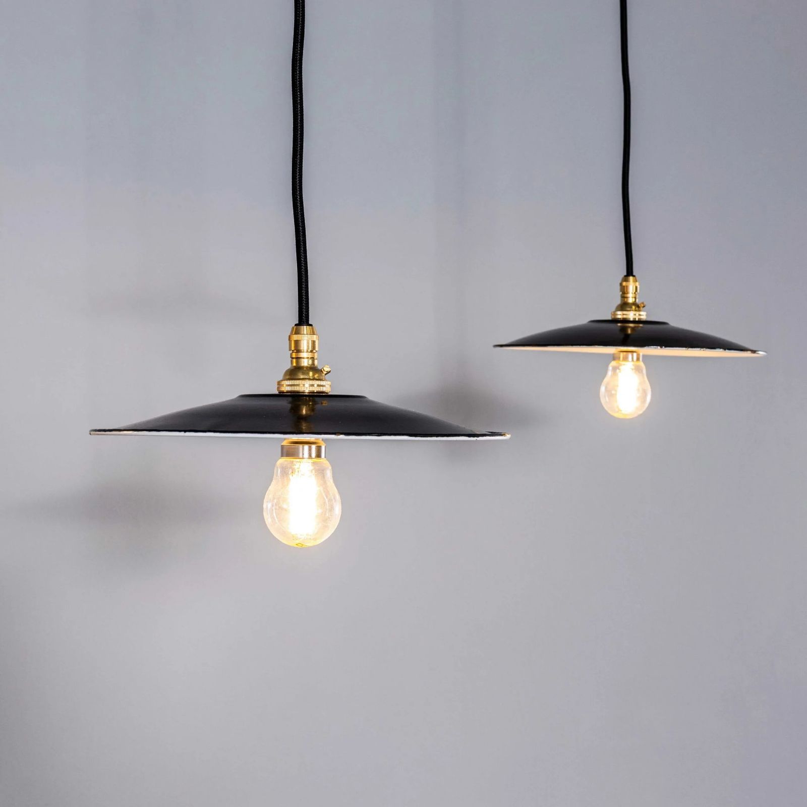 1930’s French Black Café Enamel Coolie Lights – 9.5 Inch photo vinterior