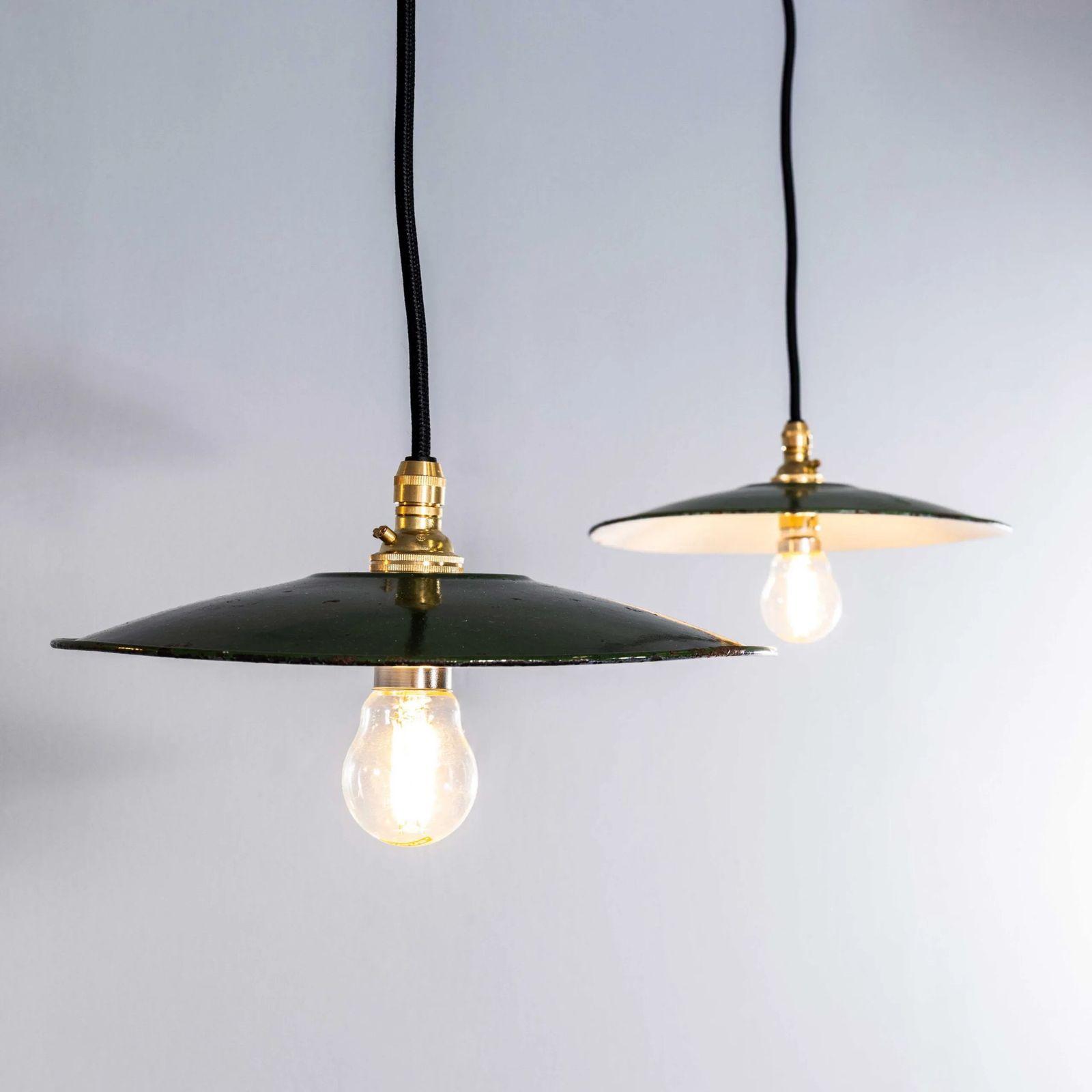 1930’s French Green Café Enamel Coolie Lights – 9.5 Inch photo vinterior
