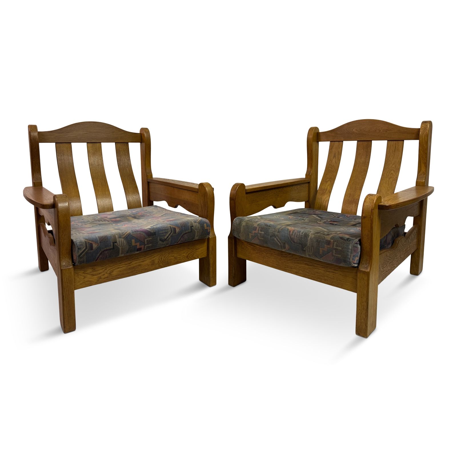 Pair Of 1960s Brutalist Oak Armchairs