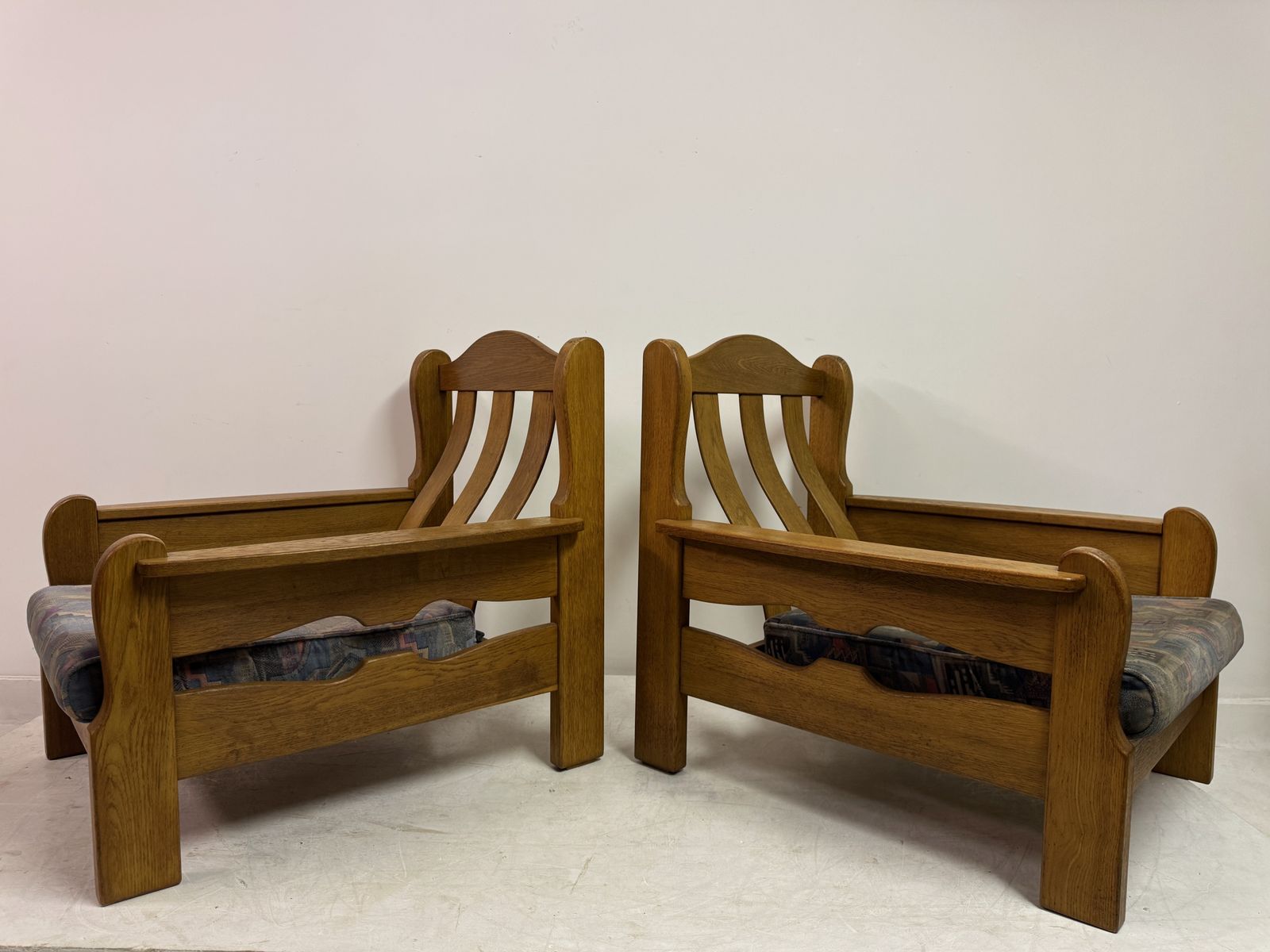 photo for sale Pair Of 1960s Brutalist Oak Armchairs