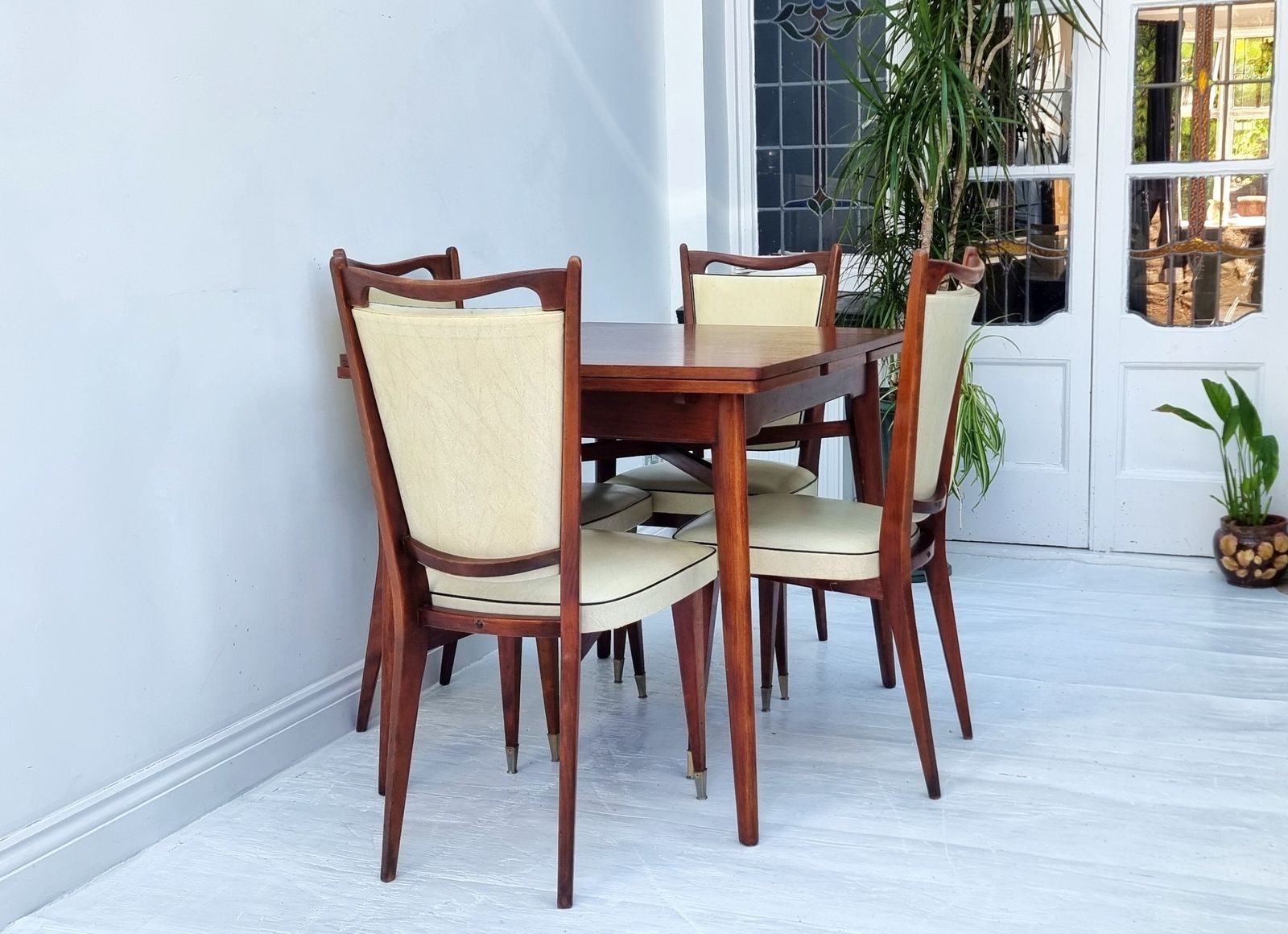 Dining Table And Chairs Set French Art Deco Extending Draw Leaf photo for sale