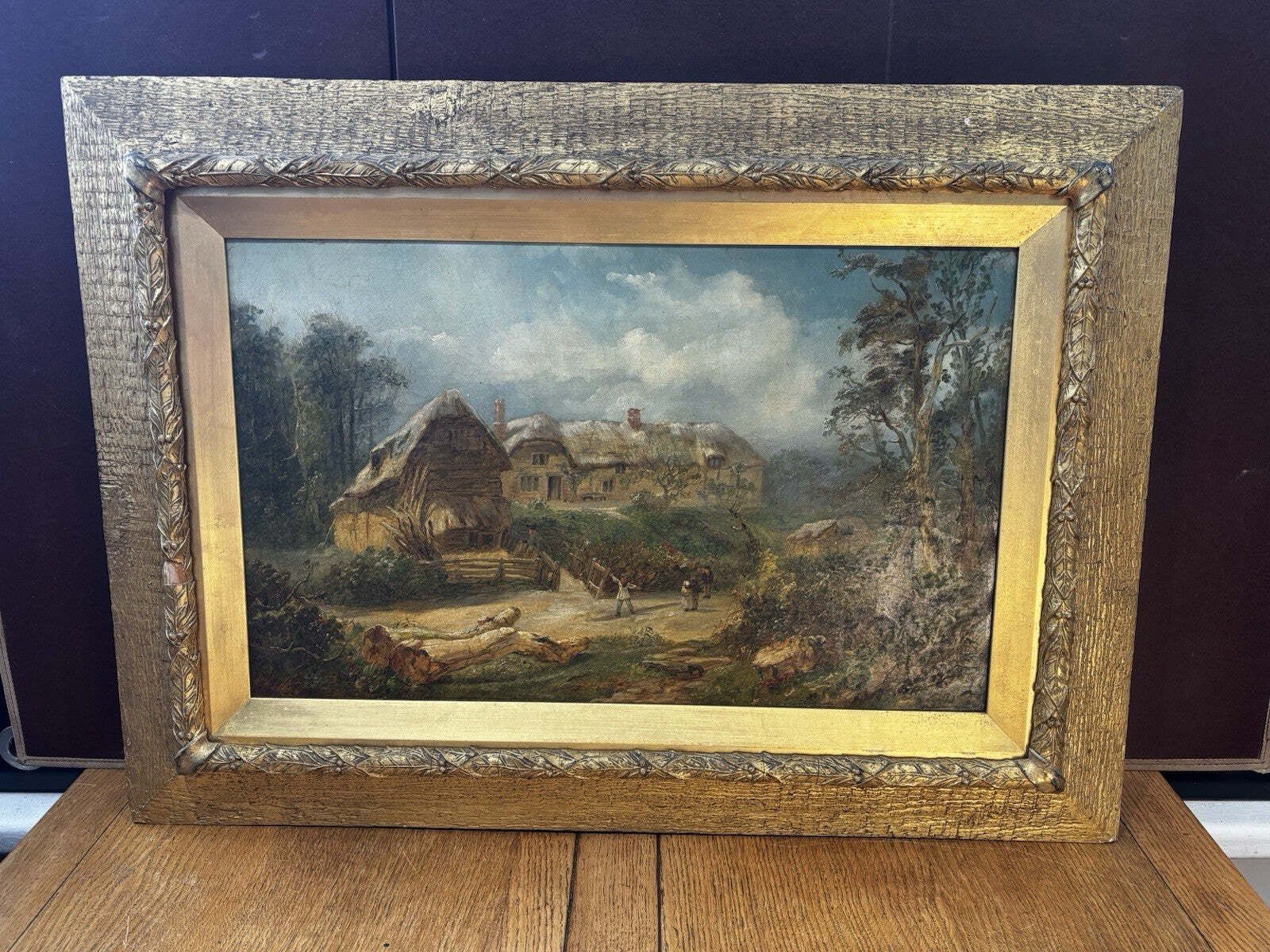 photo vintage Victorian Gilt Framed Oil On Canvas, " The Old Cottage, R.Randell
