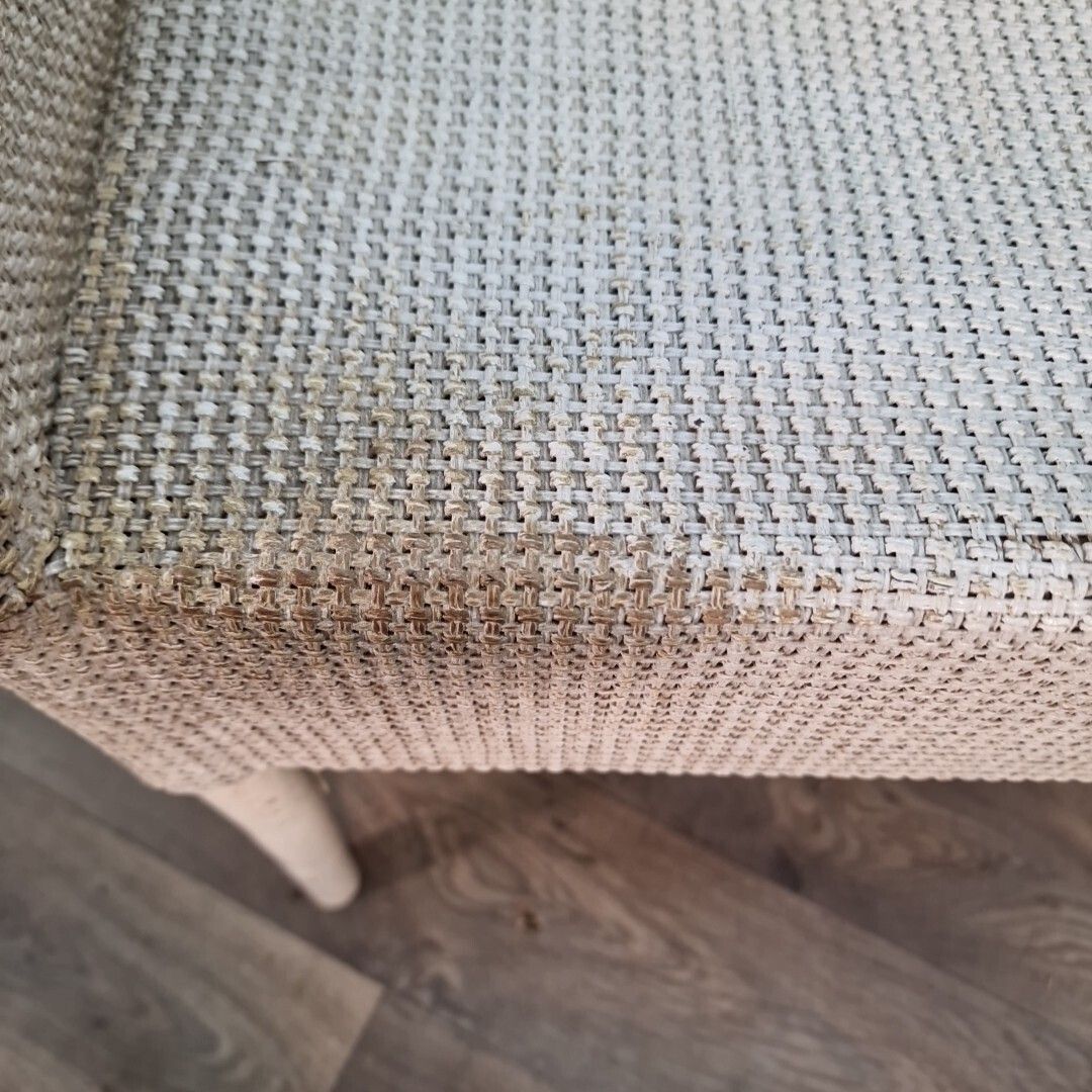 Vintage Rattan Tub Chair   Seat White Woven Painted Retro Seating   For Upcycle photo 60.0