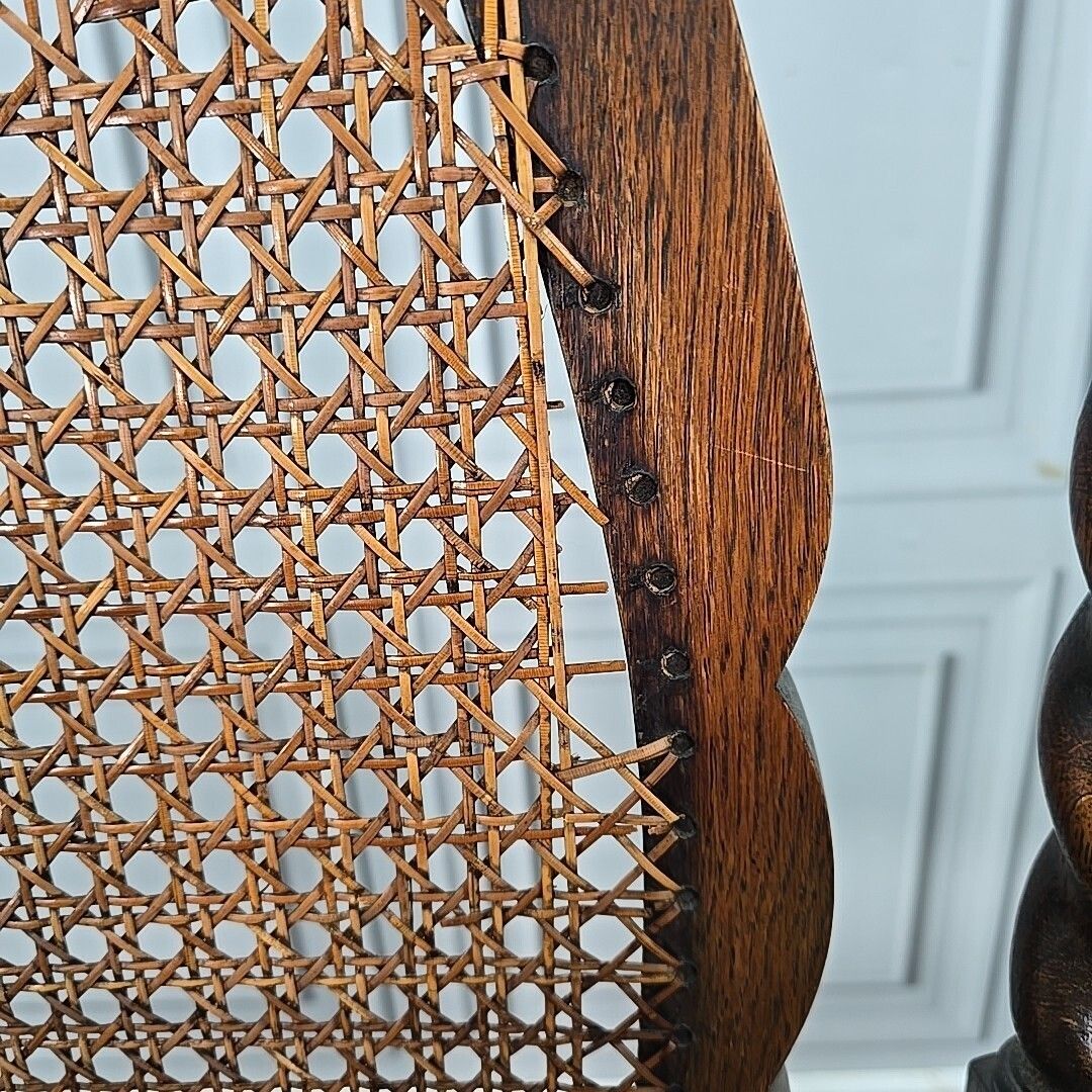 Antique Victorian Throne Chair   Oak Barley Twist Carved Armchair Cane   Leather photo 230.0