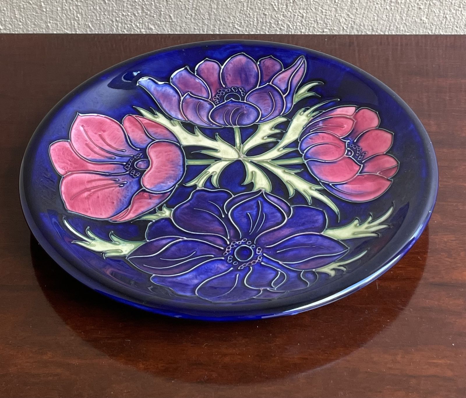 Moorcroft Anemone Pattern Plate Charger On Cobalt Blue photo furniture