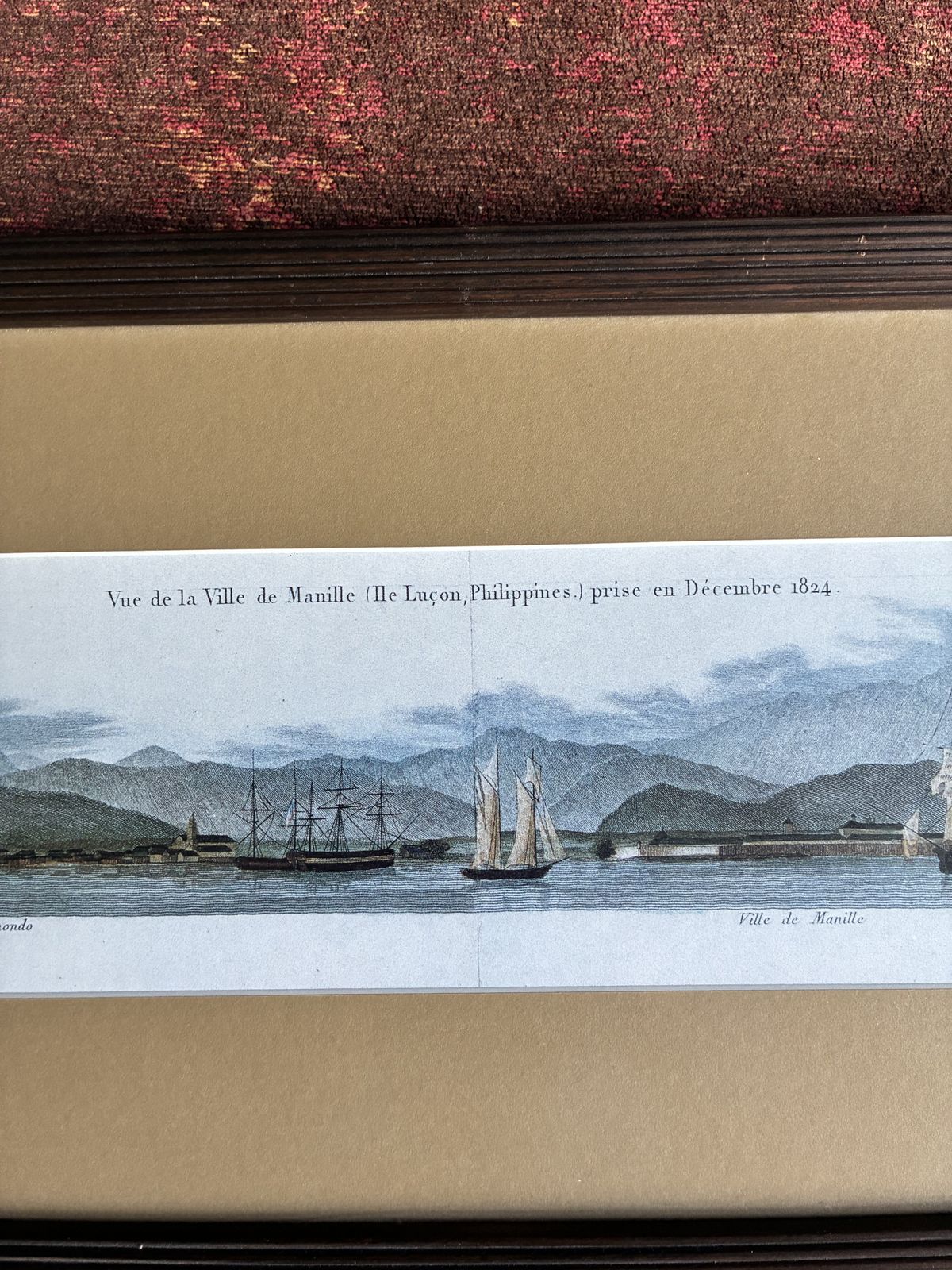 Pair Of Framed Panoramic 1824 Manila Harbour Coloured Prints. Maritime Scenes photo vinterior