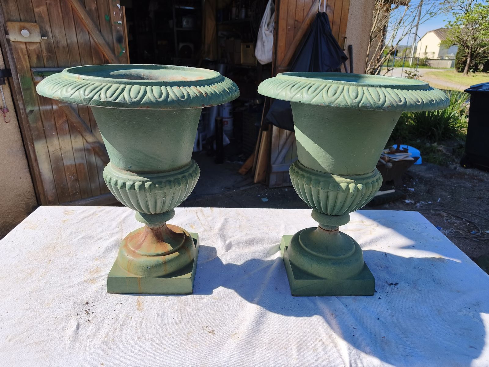Pair Of 19th Century Cast Iron Medici Vases