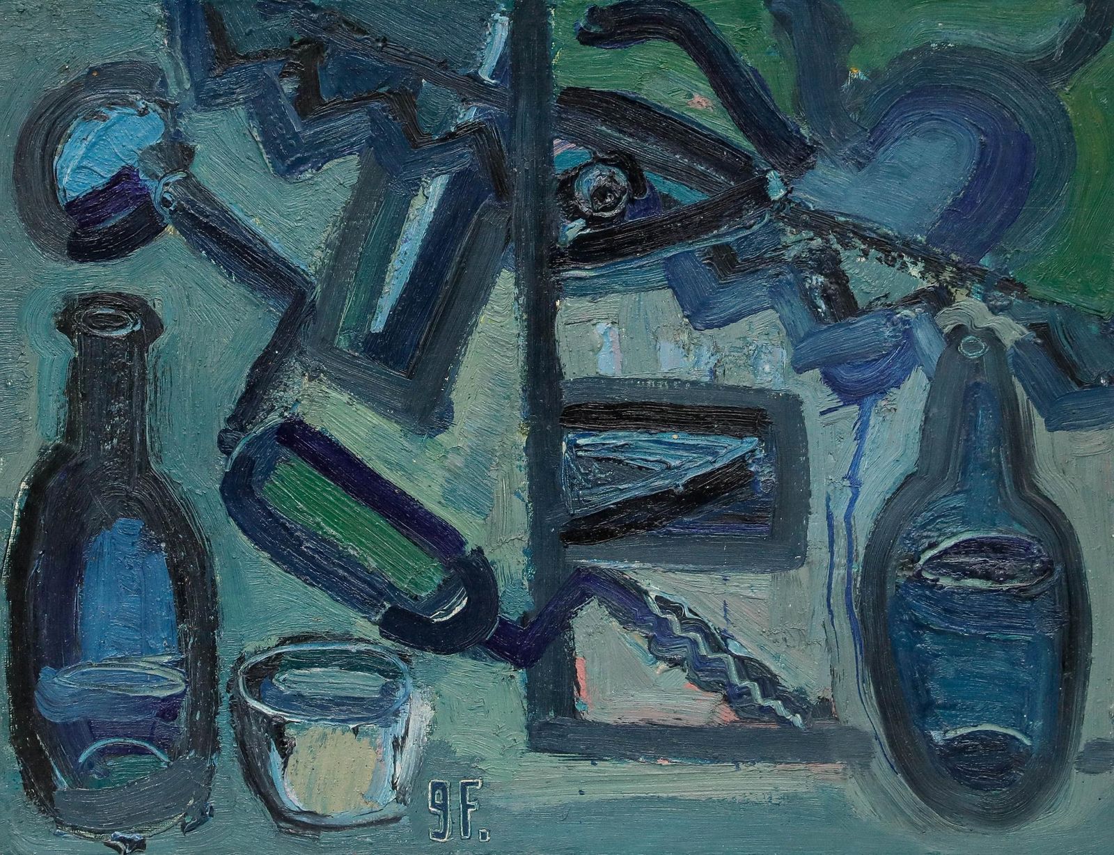 Gunnar Funck (1913 1975)   Mid 20th Century Oil, Ash, Tools & Bottles photo for sale