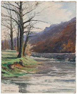 Mid 20th Century Oil   The Riverbank In Winter photo furniture