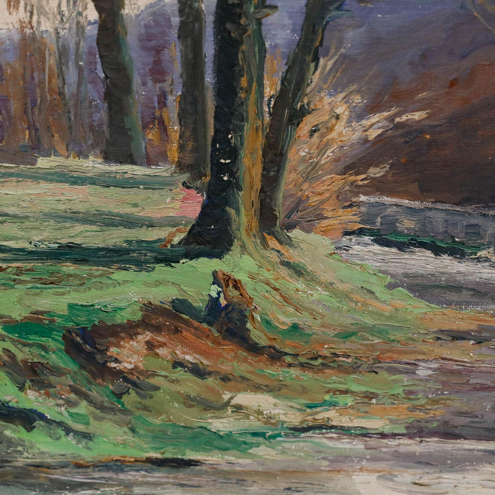 Mid 20th Century Oil   The Riverbank In Winter photo buy