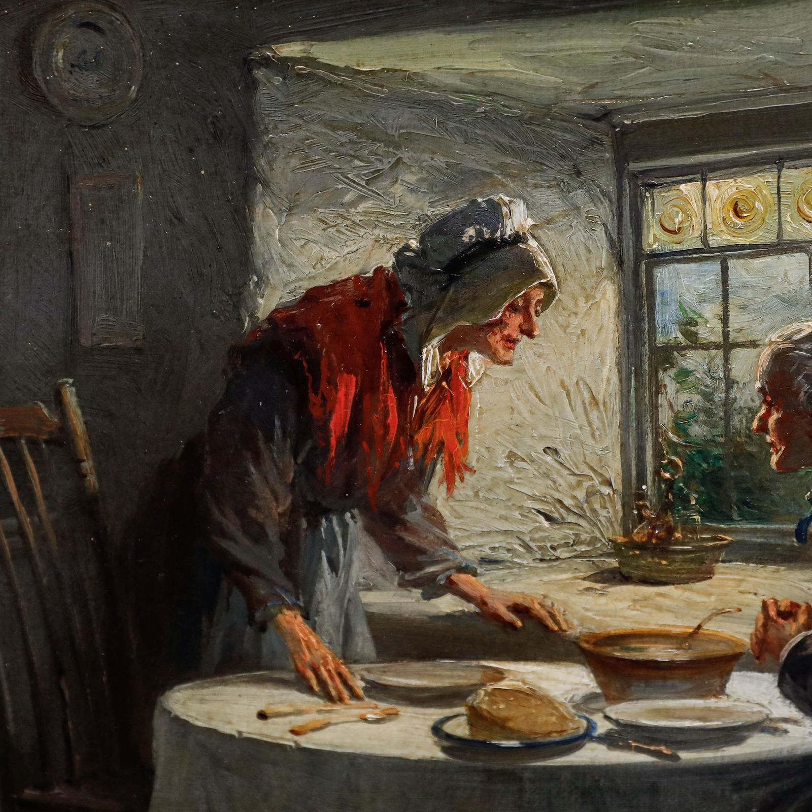 Alexander Rosell (1859 1922)   English School Oil, At The Dinner Table photo vintage