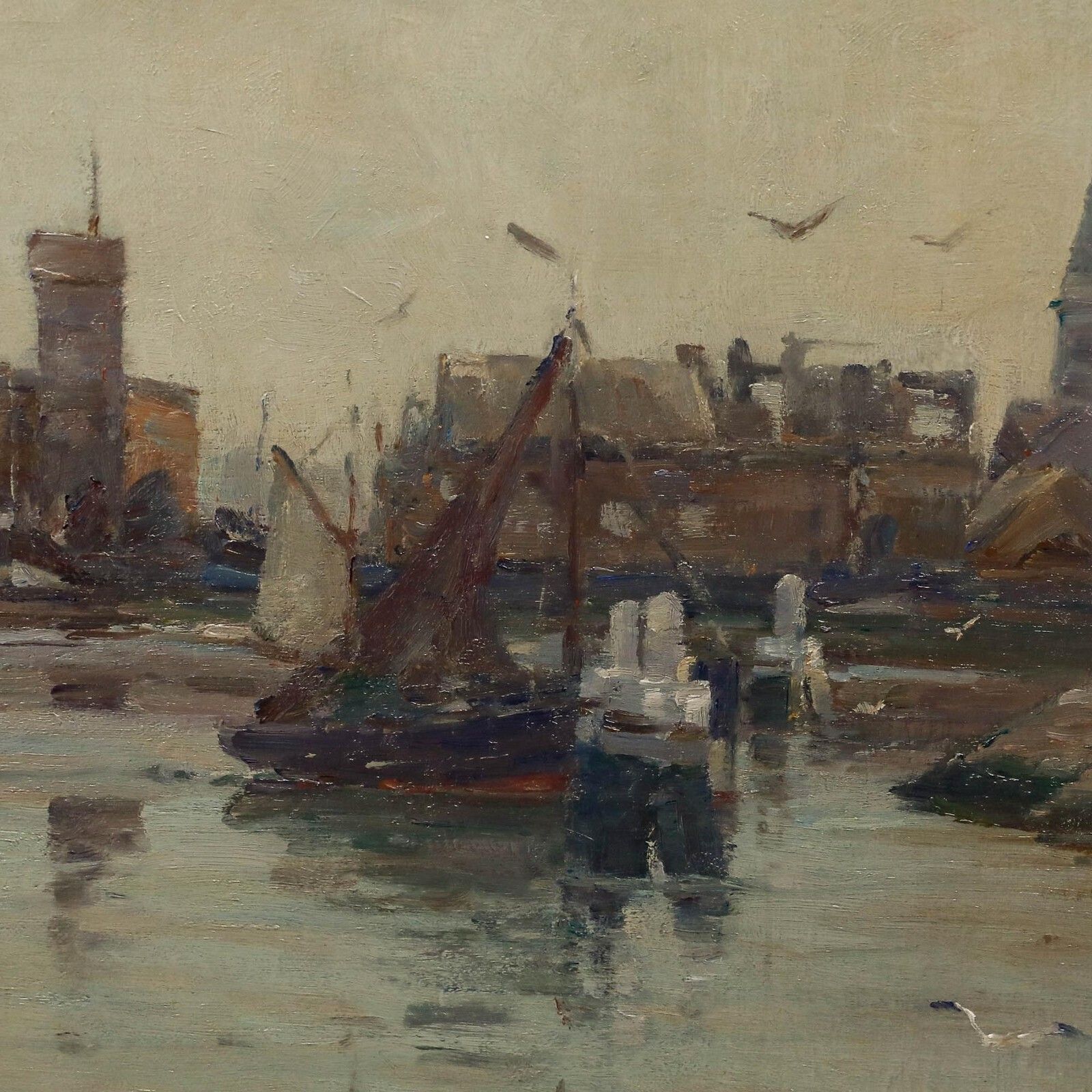 Georg Hambüchen (1901 1971)   Framed Mid 20th Century Oil, A Quiet Dutch Harbour photo vinterior