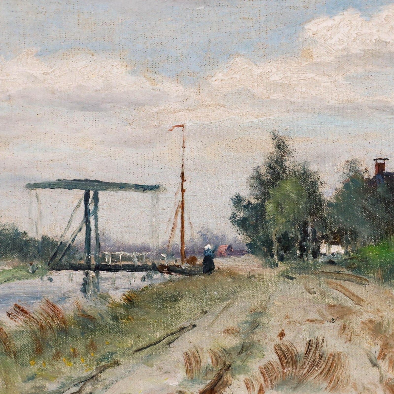 Jan Herman Coster (1846 1920)   Framed Oil, Dutch Landscape With A Drawbridge photo Art