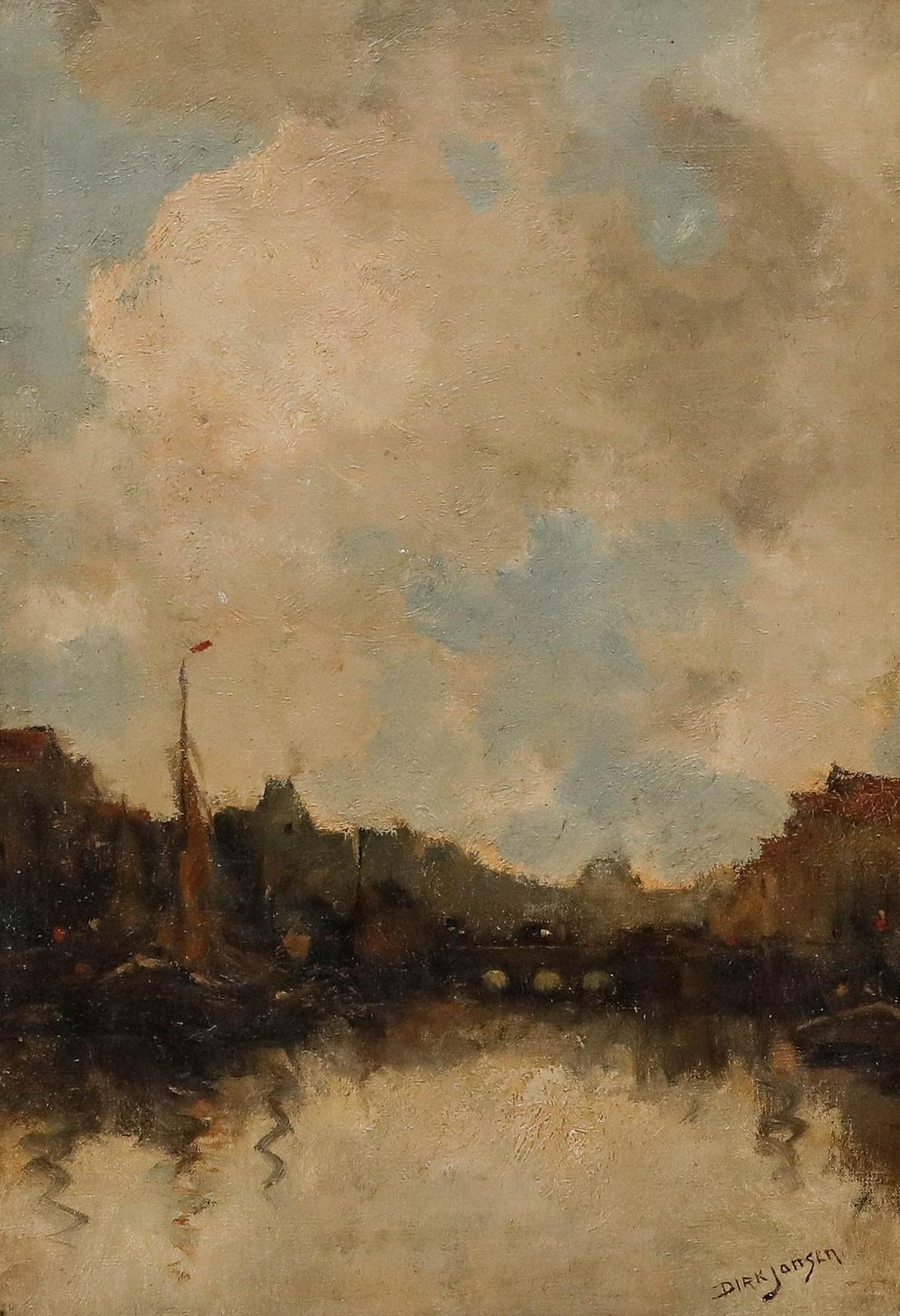 Dirk Jansen (1878 1952)   Early 20th Century Oil, Dutch Quay photo for sale