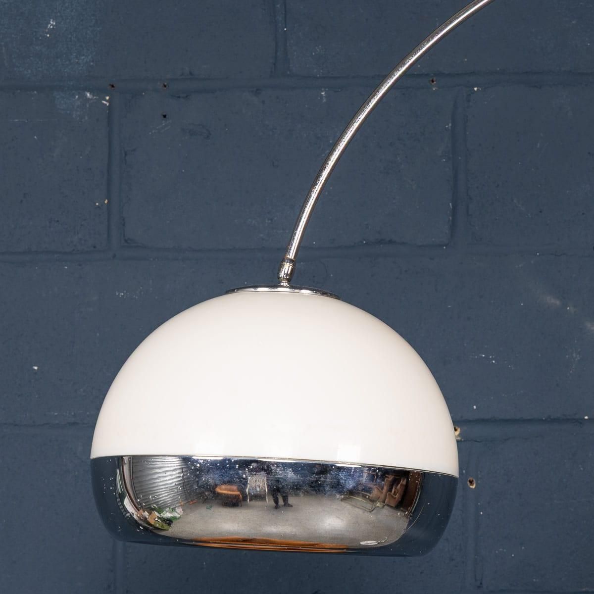 Vintage 20th Century Italian Chrome Arc Floor Lamp With Opaline Shade C.1970 photo vintage