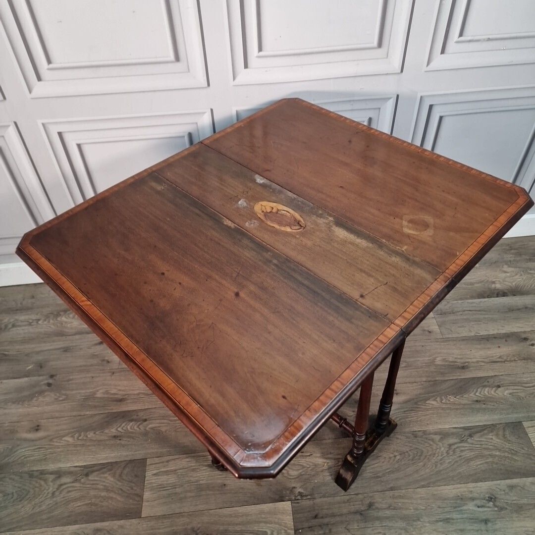 Antique Serving Table   19th Century French Napoleon III Inlaid Wooden Folding photo for sale