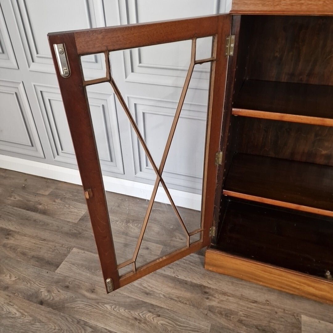 photo vintage Antique Astral Bookcase   Glass Wooden Shelves Display Cabinet Glass Door