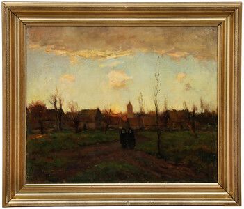 Cornelis Groeneveld (1882 1952)   Early 20th Century Oil, Nuns Walking At Dusk photo furniture