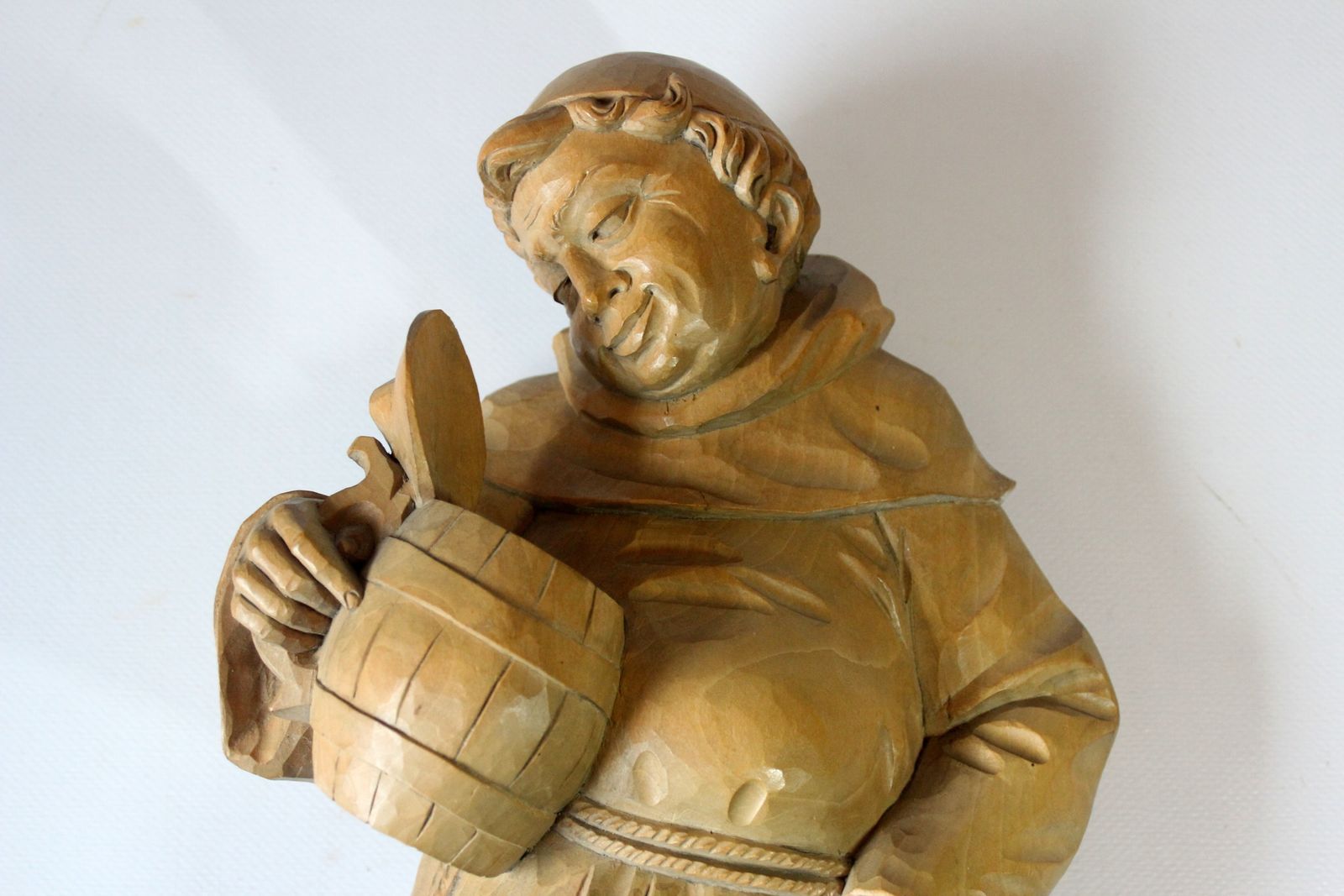 Mid Century Wooden German Sculpture "Monk With A Tankard"   Handcarved   Vintage From The 50s photo Art
