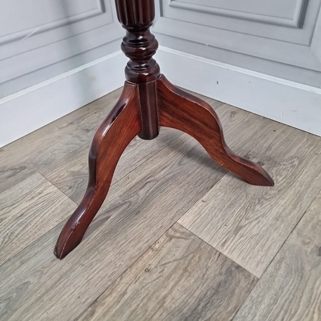 Furniture Antique Wine Table   Turned Pedestal Tripod Leather Top Plant Stand   Vintage photo