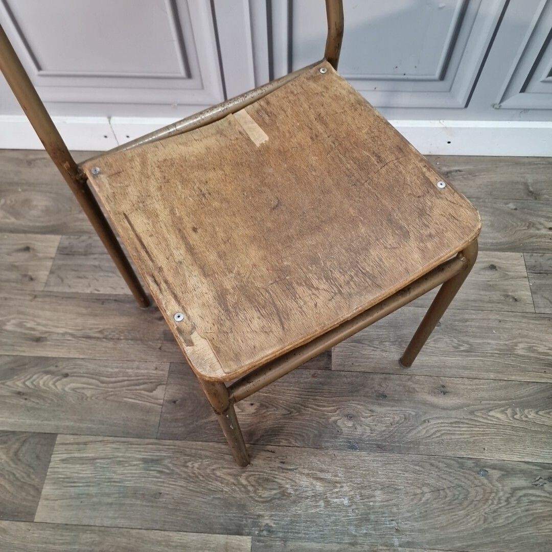 Vintage Industrial Chair   Single Tubular Metal & Plywood Office Desk Seat photo buy