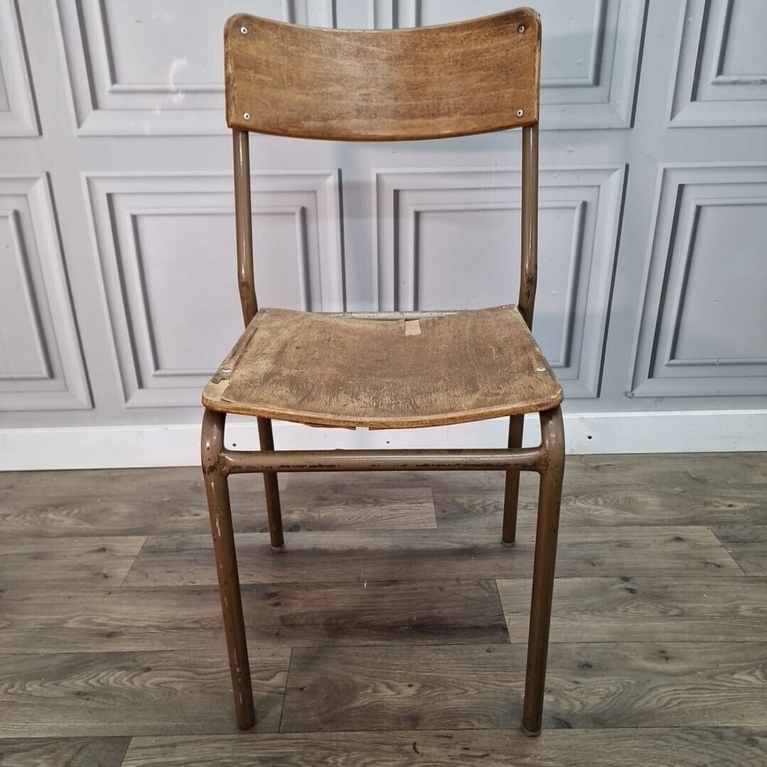 Vintage Industrial Chair   Single Tubular Metal & Plywood Office Desk Seat photo vintage
