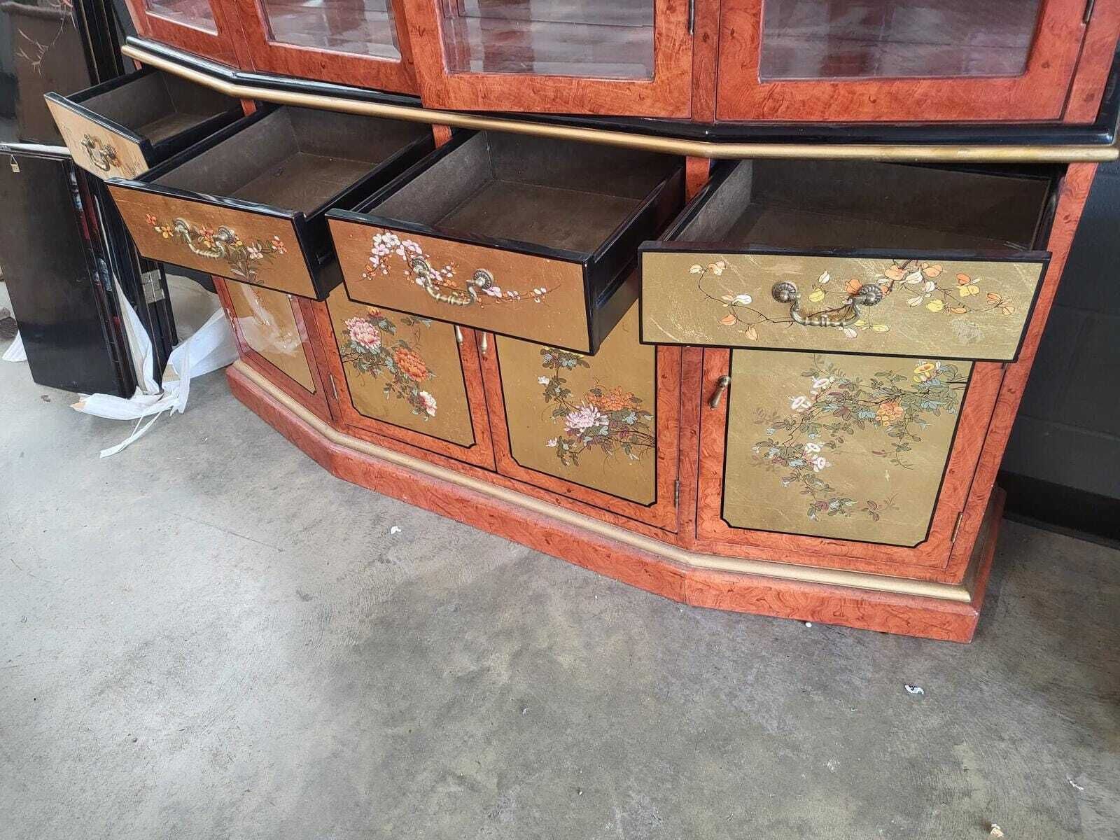 Chinese Ornate Glazed Curved Bookcase Display Cabinet Drawers photo vinterior