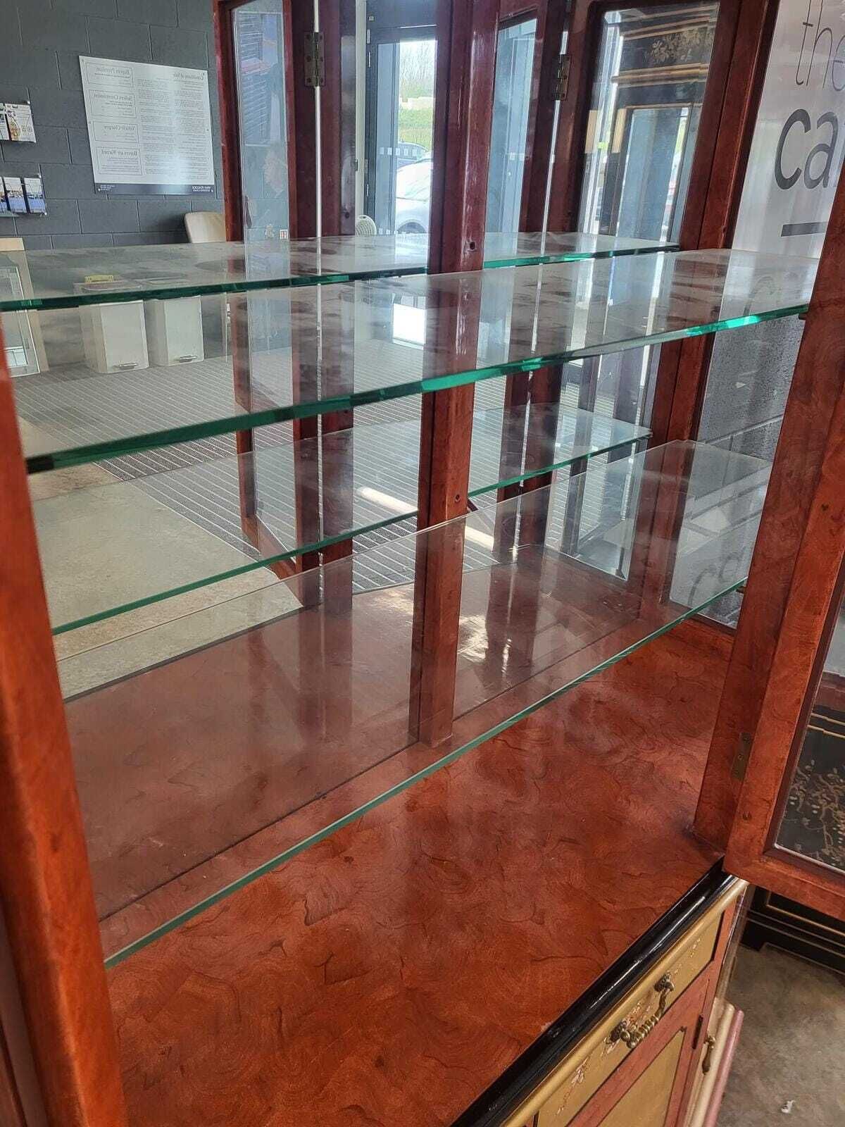 photo furniture Chinese Ornate Glazed Curved Bookcase Display Cabinet Drawers
