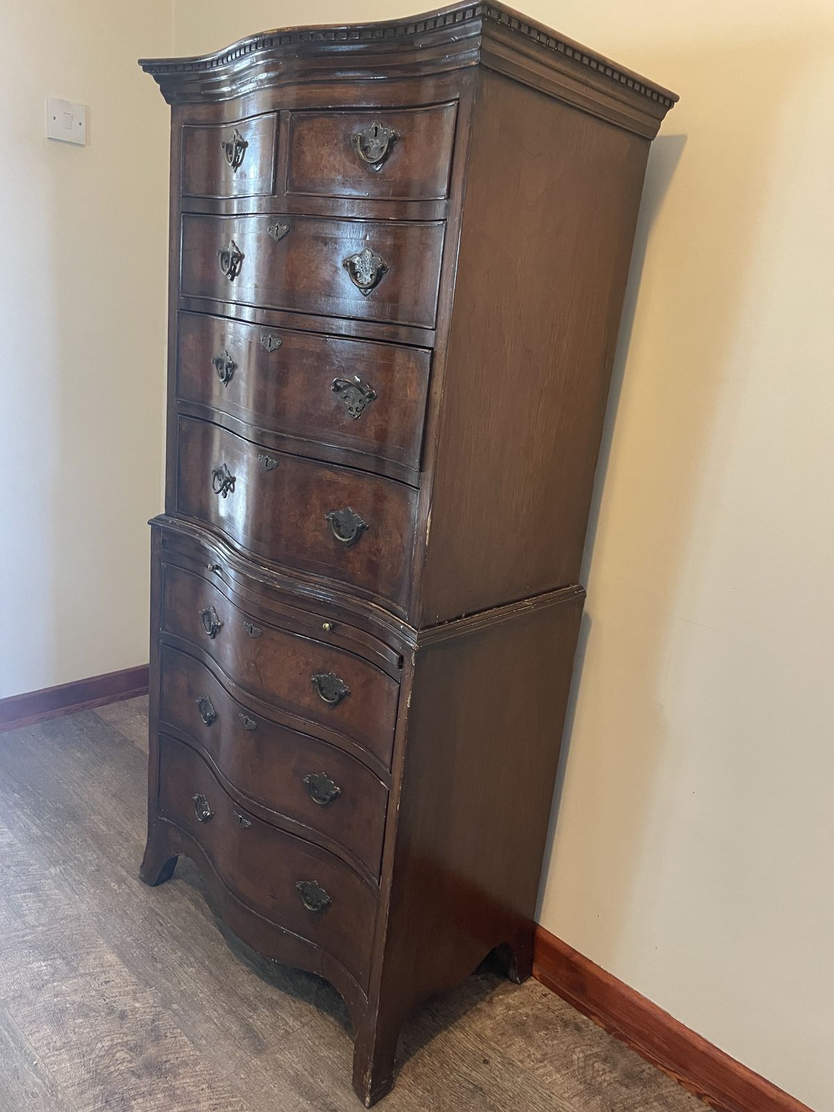 Antique Tallboy Serpentin Chest On Chest Of Dawers photo Furniture