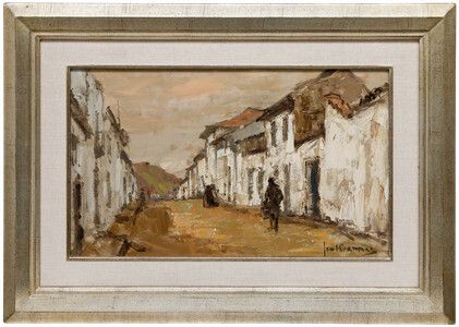 Jan Korthals (1916 1972)   Framed 20th Century Oil, Figure In A Street photo furniture
