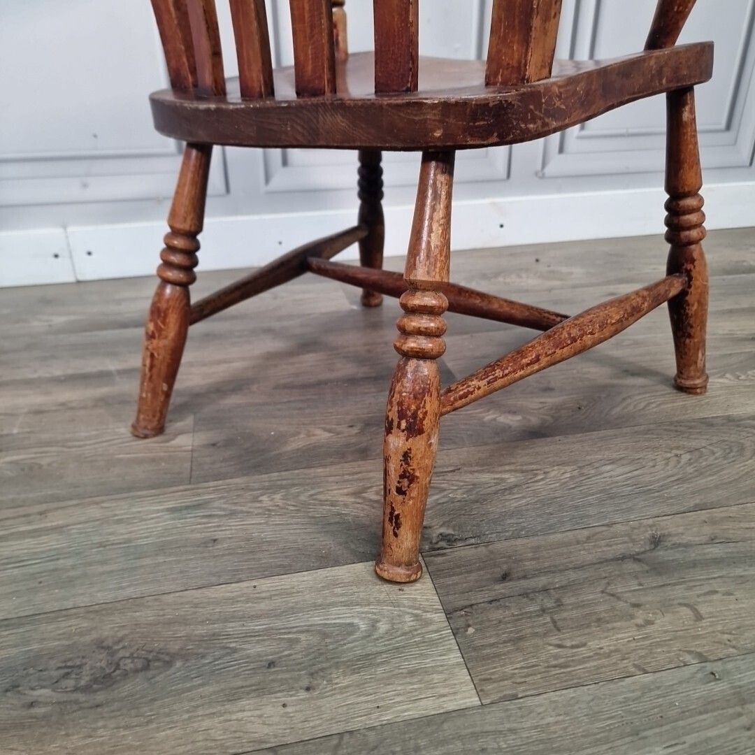 photo buy Antique Lath Back Chair Wood Elm & Beech Country High Slat 19th Century Armchair
