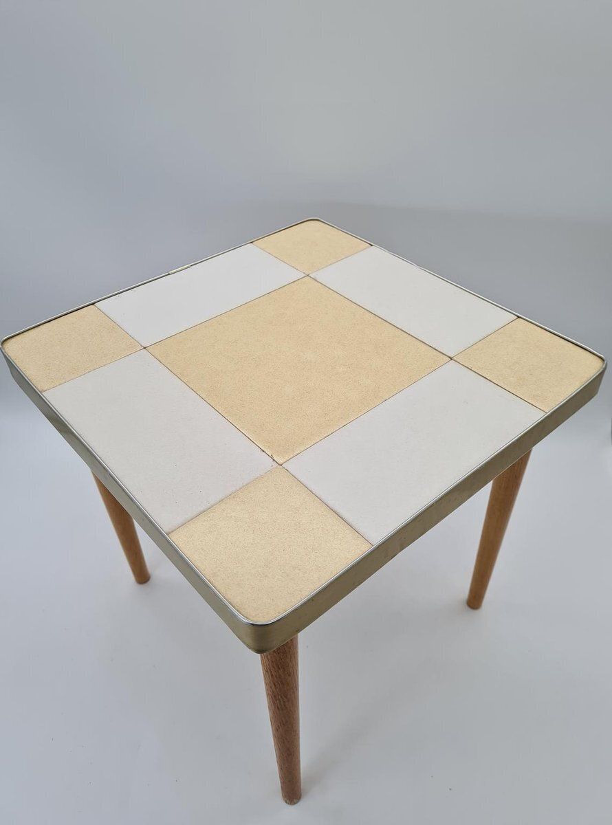Small Mid Century Modern Coffee Table With Ceramic Top, 1960s 1970s photo vinterior