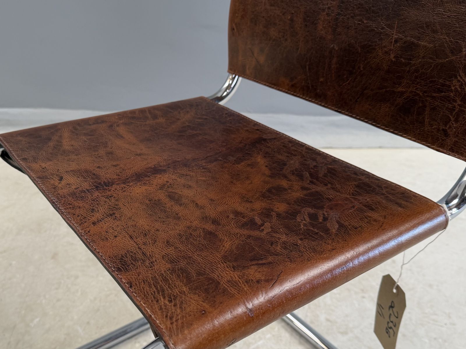 Mart Stam Marcel Breuer S33 1 One Chair  Chrome Tan Brown Cognac Leather Cantilever Bauhaus Mid Century Dining Chairs Desk Side Bedroom photo vinterior