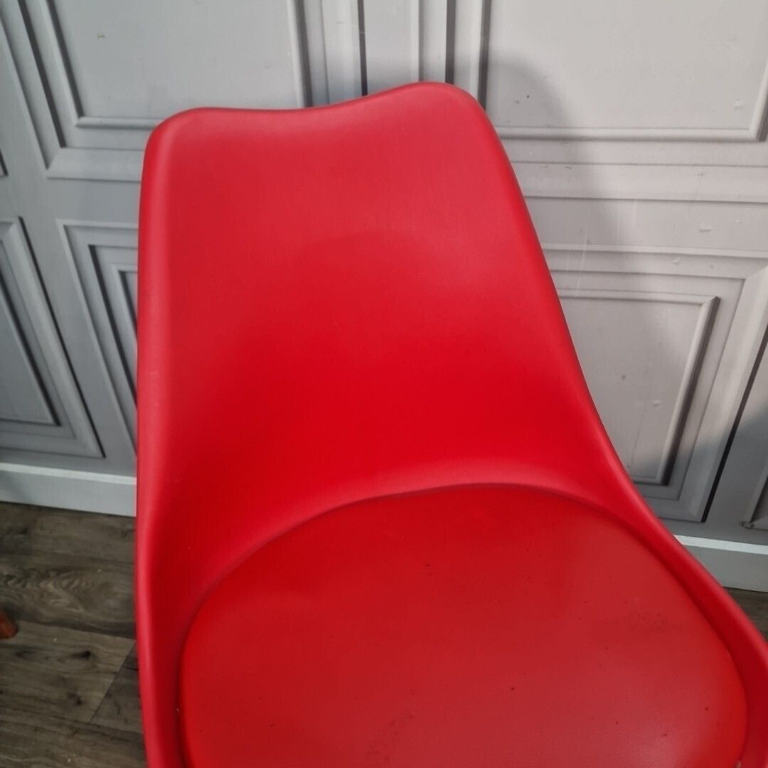 Pair Dining Chairs Retro Red Faux Leather   Mid Century Modern Contemporary photo 60.0