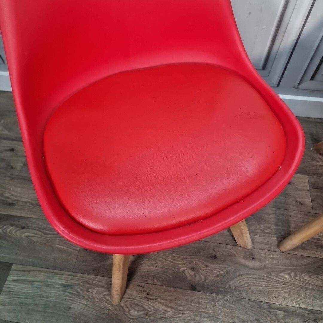 Pair Dining Chairs Retro Red Faux Leather   Mid Century Modern Contemporary photo vinterior