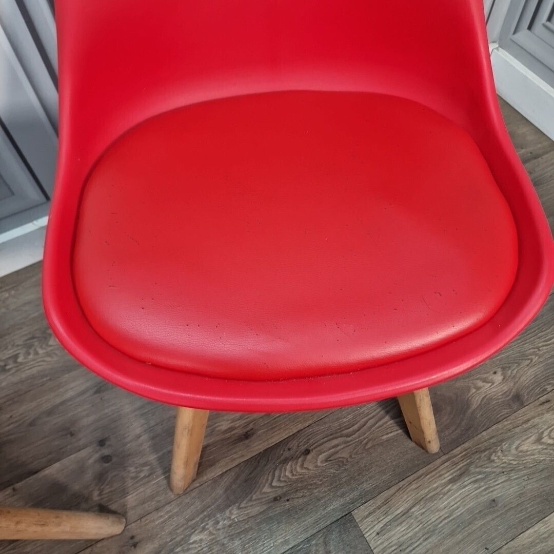 Pair Dining Chairs Retro Red Faux Leather   Mid Century Modern Contemporary photo buy